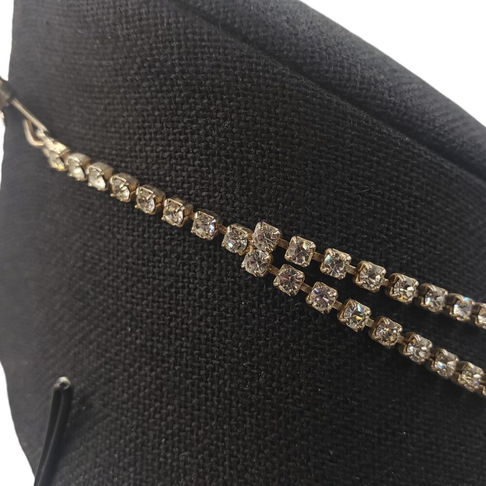 Vintage 1950's Clear Rhinestone & Black Onyx V Shaped Necklace - Picture 7 of 11
